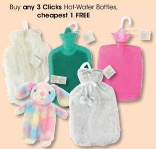 Buy any 3 Clicks HotWater Bottles, cheapest 1 FREE offer at Clicks