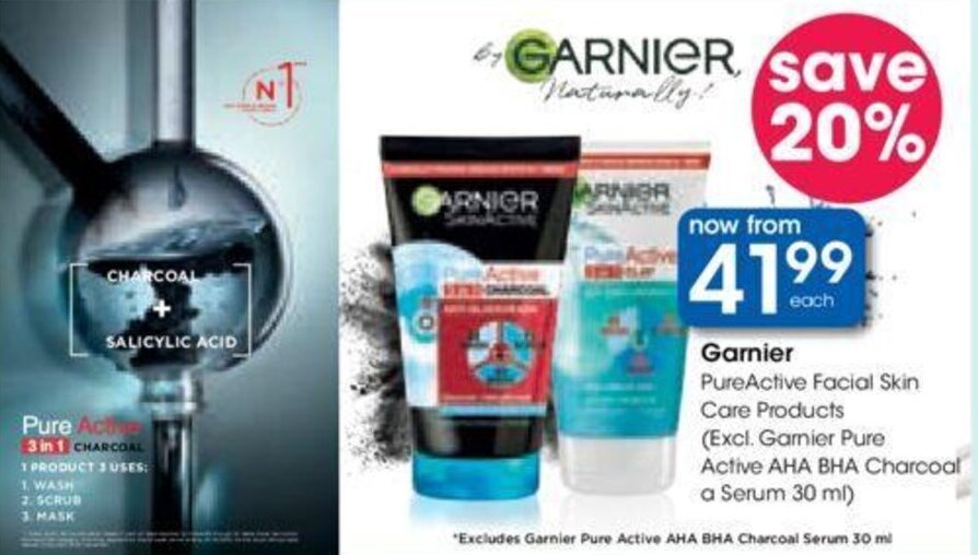 Garnier PureActive Facial Skin Care Products offer at Clicks