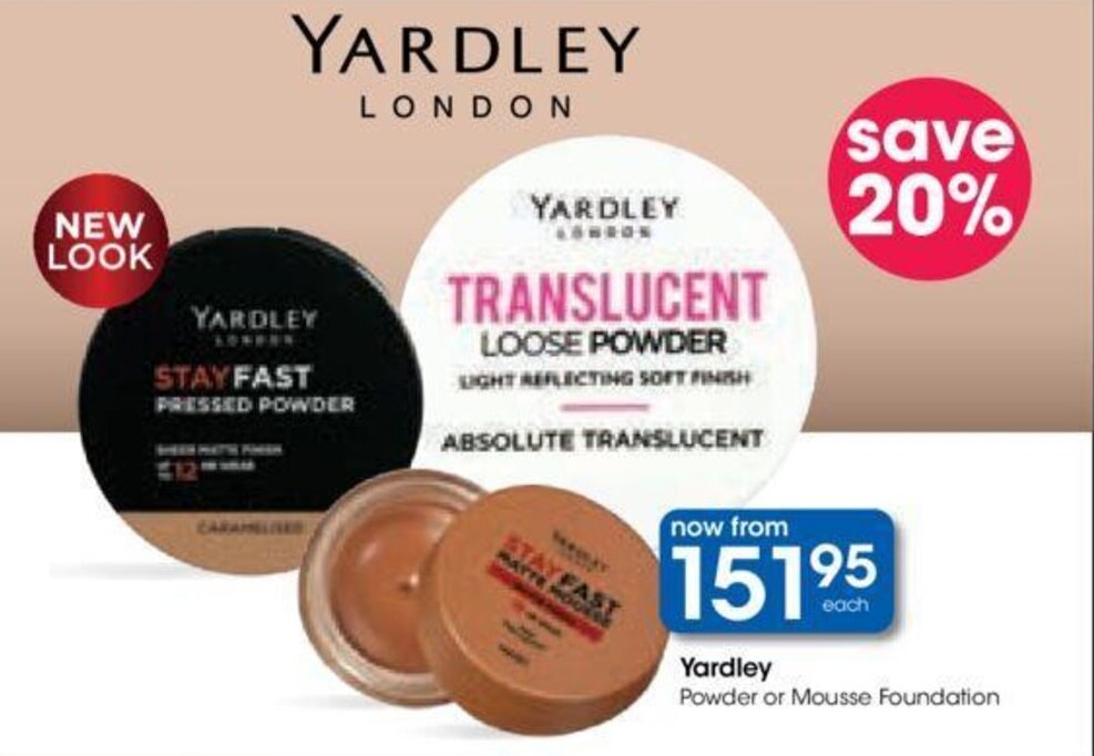 Yardley Powder or Mousse Foundation offer at Clicks