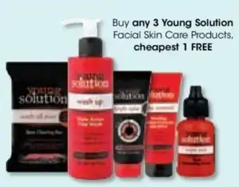 Clicks Buy any 3 Young Solution Facial Skin Care Products, cheapest 1 FREE offer