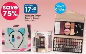 Clicks Boulevard, Simply Sweet or Disney Makeup Sets offer