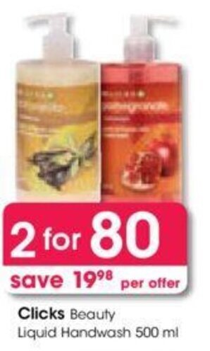 Clicks Clicks Beauty Liquid Handwash 500 ml offer