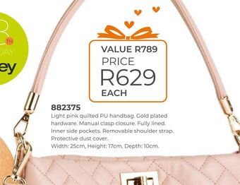 Honey Fashion Accessories Light pink quilted pu handbag offer