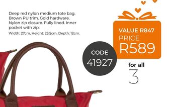 Honey Fashion Accessories Deep red nylon medium tote bag offer