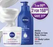 Dis-Chem Nivea repair & care body cream 400ml or body lotion 625ml assorted-for 2 offer