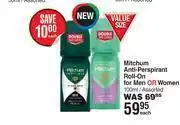 Mitchum anti-perspirant roll-on for men or women assorted-100ml each