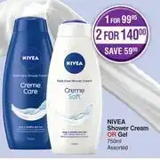 Dis-Chem Nivea shower cream or gel assorted-for 2 x 750ml offer