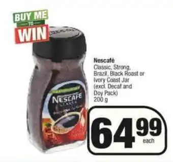 Spar Nescafe Classic, Strong, Brazil, Black Roast or Ivory Coast Jar 200g offer