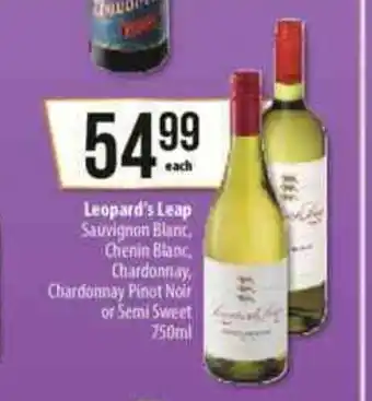 Spar Leopard's Leap Sauvignon Blanc, Chenin Blanc, Chardonnay, Chardonnay Pinot Noir or Semi Sweet 750ml offer