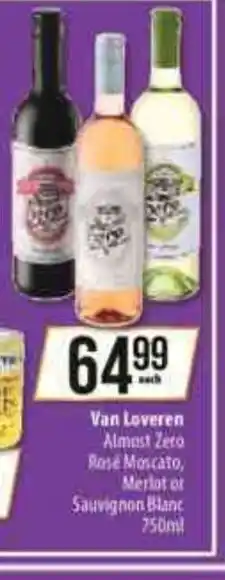 Spar Van Loveren Almost Zero Rose Moscato, Merlot or Sauvignon Blanc 750ml offer