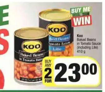 Spar Koo Baked Beans in Tomato Sauce (including Lite) 410g offer