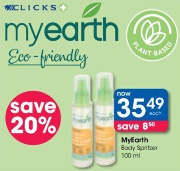 MyEarth Body Spritzer 100 ml offer at Clicks