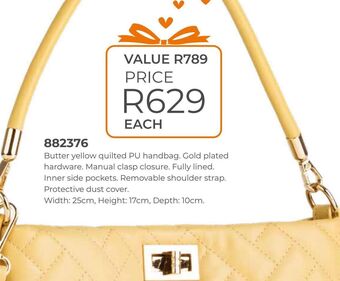 Honey Fashion Accessories Butter yellow quilted pu handbag offer