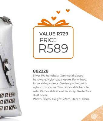 Honey Fashion Accessories Silver pu handbag. gunmetal plated hardware offer