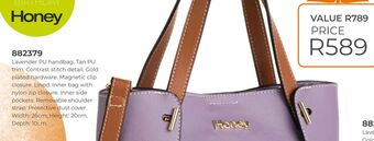 Honey Fashion Accessories Lavender pu handbag offer
