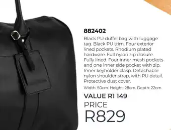 Honey Fashion Accessories Black pu duffel bag with luggage tag offer
