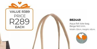 Honey Fashion Accessories Aquafelt tote bag. beige felt trim offer