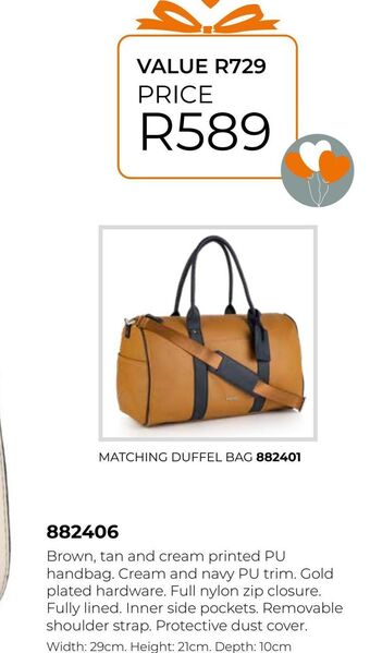 Brown tan and cream printed pu handbag