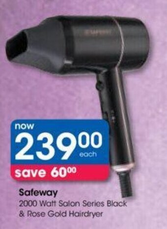 Clicks Safeway 2000 Watt Salon Series Black & Rose Gold Hairdryer offer