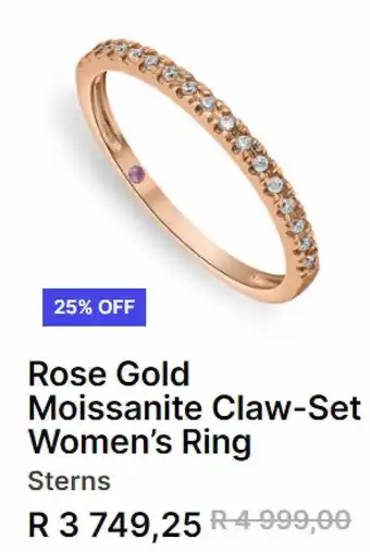 Sterns Rose gold moissanite claw set women's ring offer