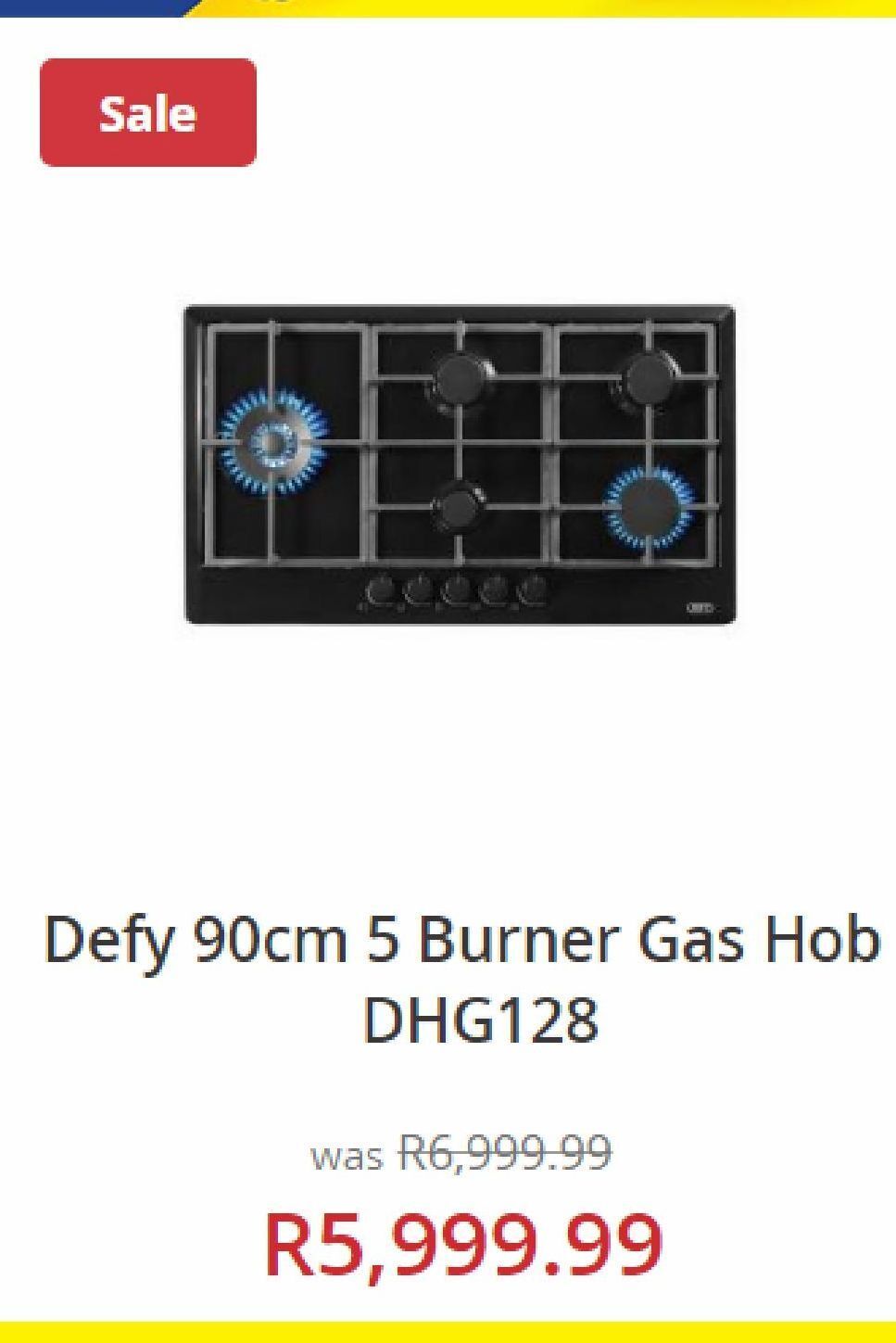 Defy 90cm 5 burner gas hob offer at Hirsch's
