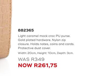 Light caramel mock croc pu purse