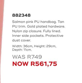 Salmon pink pu handbag. tan pu trim