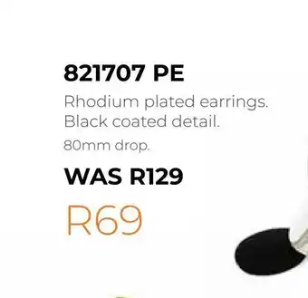 Honey Fashion Accessories Rhodium plated earrings. black coated detail. offer