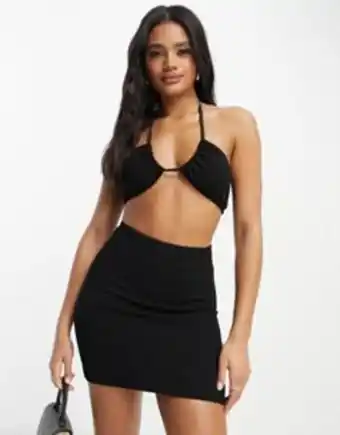 Asos Asos design mix and match crinkle high waist tube skirt with ruched back in black offer
