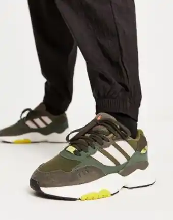 Asos Adidas originals retropy f90 trainers in khaki with yellow details offer