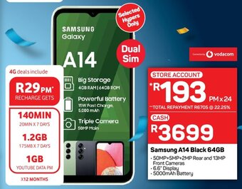 Pick n Pay Samsung A14 Black 64GB offer