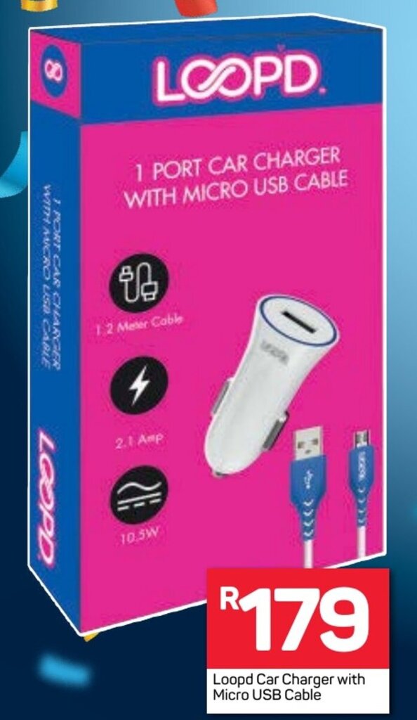 Loopd Car Charger with Micro USB Cable offer at Pick n Pay