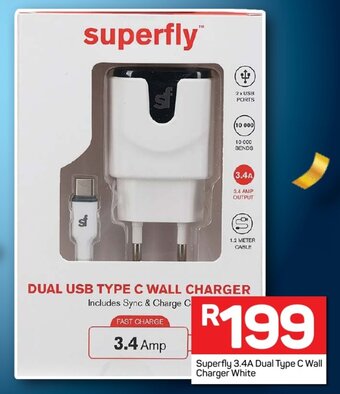 Superfly 3.4A Dual Type C Wall Charger White