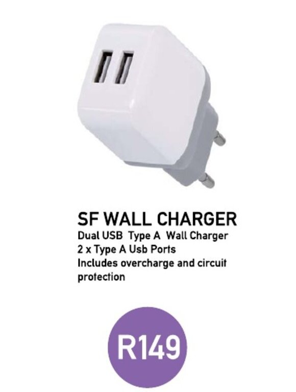 SF WALL CHARGER Dual USB Type A Wall Charger 2 x Type A Usb Ports offer ...