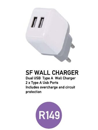 Pick n Pay SF WALL CHARGER Dual USB Type A Wall Charger 2 x Type A Usb Ports offer