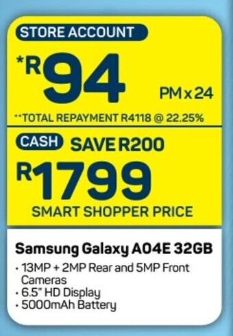 Pick n Pay Samsung Galaxy A04E 32GB offer