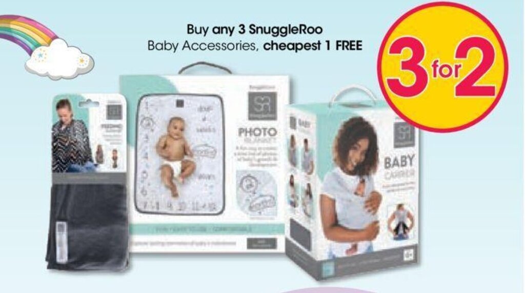 Buy any 3 SnuggleRoo Baby Accessories, cheapest 1 FREE offer at Clicks