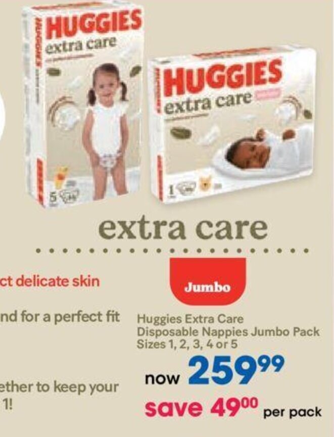 Huggies Extra Care Disposable Nappies Jumbo Pack Sizes 1,2,3,4 or 5
