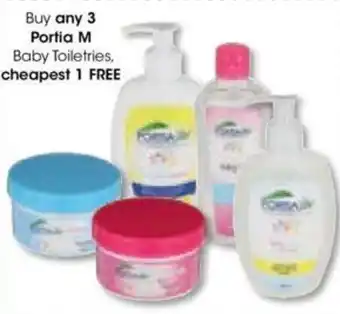 Clicks Buy any 3 Portia M Baby Toiletries, cheapest 1 FREE offer