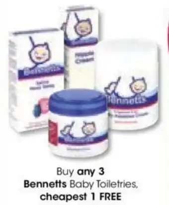 Clicks Buy any 3 Bennetts Baby Toiletries, cheapest 1 FREE offer