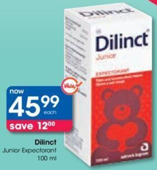 Dilinct Junior Expectorant 100ml offer at Clicks