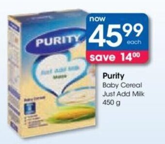 Clicks Purity Baby Cereal Just Add Milk 450 g offer