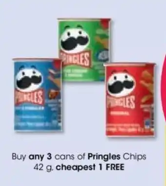 Clicks Buy any 3 cans of Pringles Chips 42g. cheapest 1 FREE offer