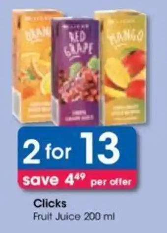 Clicks Clicks Fruit Juice 200ml offer