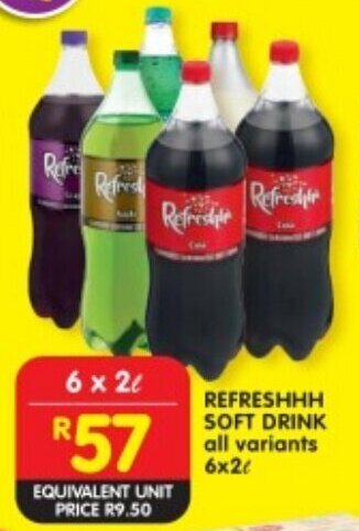 Shoprite REFRESHHH SOFT DRINK all variants 6x2L offer