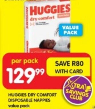 Shoprite HUGGIES DRY COMFORT DISPOSABLE NAPPIES value pack offer