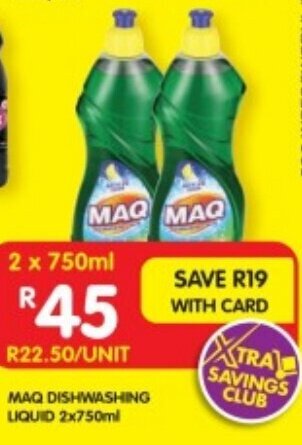 Shoprite MAQ DISHWASHING LIQUID 2x750ml offer