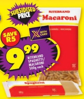 Shoprite RITEBRAND SPAGHETTI/ MACARONI 500g each offer