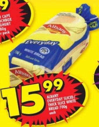 Shoprite ALBANY EVERYDAY SLICED THICK SLICE WHITE BREAD 700g each offer