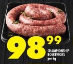 Shoprite CHAMPIONSHIP BOEREWORS per kg offer